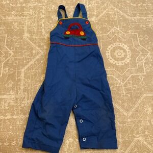 Vintage Blue Car Applique‎ Overalls 18 Months Made in USA Health-tex Kids